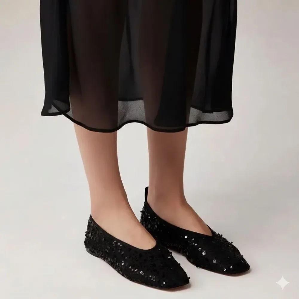 J Crew Quinn Embellished Removable Ankle Strap Sequin and Mesh Ballet Flat NWT